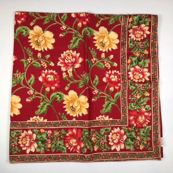 April Cornell Classic Florals Red Yellow Tablecloth 52x52 Square Bordered - Picture 3 of 7